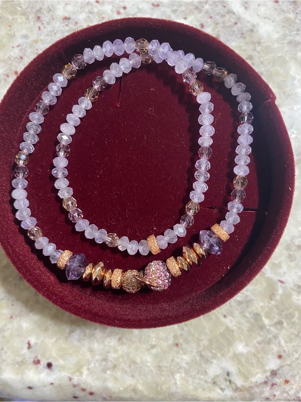 SPARKLE BALL DOUBLE WRAP BRACELET in Amethyst and Rose Gold